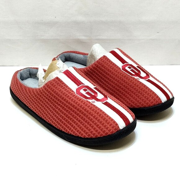 FOCO Oklahoma Sooners Team Stripe Memory Foam Slippers Faux Fur Men's L (11-12) - Picture 1 of 9